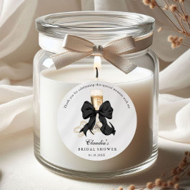 Elegante Perlen & Prosecco Schwarze Schleife Braut Runder Aufkleber