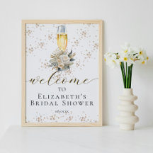 Elegante Perlen & Prosecco Script Willkommenszeich