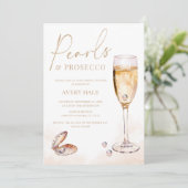 Elegante Perlen & Prosecco Seashell Brautparty Einladung (Stehend Vorderseite)