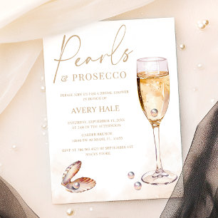Elegante Perlen & Prosecco Seashell Brautparty Einladung