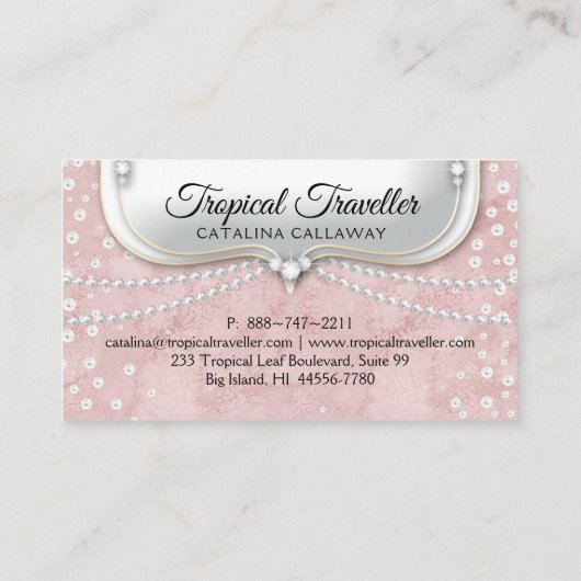 Elegante Perlen-rosa Veloursleder-Make-upschmuck Visitenkarte (Rückseite)