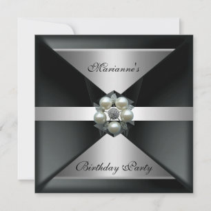 Elegante Perlen-Schmuck-Geburtstags-Silber & Weiß Einladung