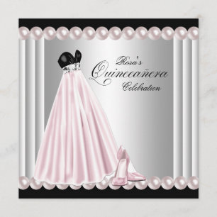 Elegante Perlen-Silber-Rosa Quinceanera Einladung