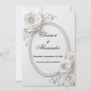 Elegante Perlen- und Kristall-Blumen-Save-the-Date Einladung