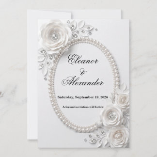 Elegante Perlen- und Kristall-Blumen-Save-the-Date Einladung