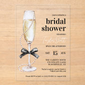 Elegante Perlen und Prosecco Acryleinladungen (Vorderseite)