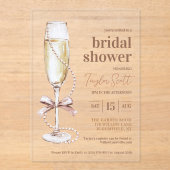 Elegante Perlen und Prosecco Acryleinladungen (Vorderseite)