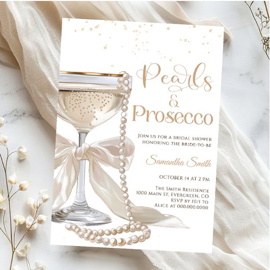 Elegante Perlen und Prosecco-Brautabschiedsparty Einladung