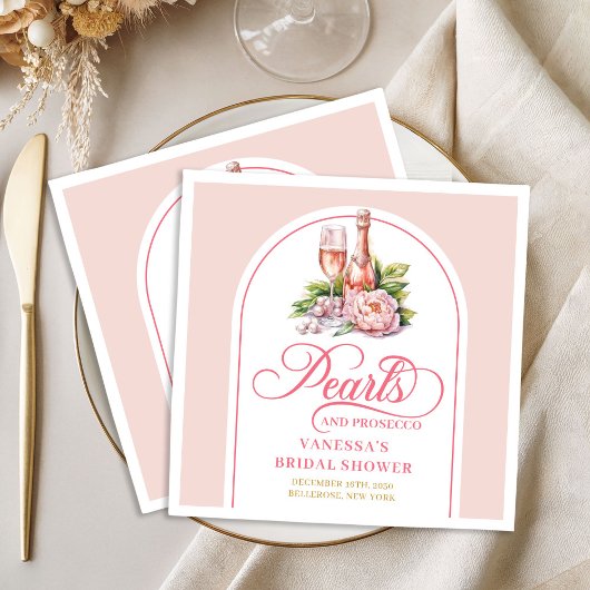 Elegante Perlen und Prosecco Brautdusche Serviette