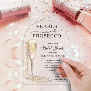 Elegante Perlen und Prosecco-Brautjungfernparty Acryleinladungen