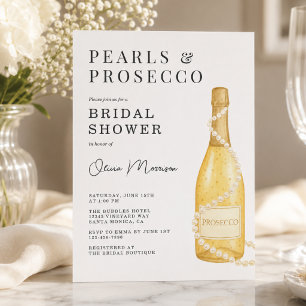 Elegante Perlen- und Prosecco-Brautjunggesellinnen Einladung