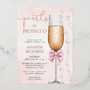 Elegante Perlen und Prosecco-Brautjunggesellinnena Folieneinladung
