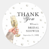 Elegante Perlen und Prosecco Brautparty Brunch Runder Aufkleber (Vorderseite)