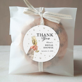 Elegante Perlen und Prosecco Brautparty Brunch Runder Aufkleber