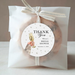 Elegante Perlen und Prosecco Brautparty Brunch Runder Aufkleber