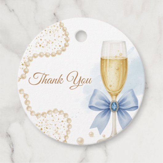 Elegante Perlen- und Prosecco-Brautparty-Geschenkk Geschenkanhänger (Vorderseite)