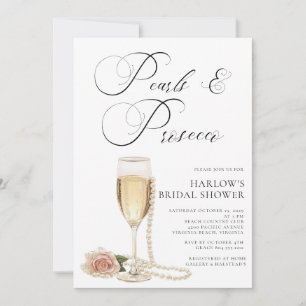 Elegante Perlen und Prosecco Brautparty Invita Einladung
