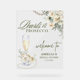 Elegante Perlen und Prosecco Bridal Willkommen Acrylschild