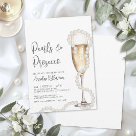 Elegante Perlen und Prosecco Champagner Brautparty Einladung