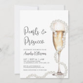 Elegante Perlen und Prosecco Champagner Brautparty Einladung (Vorderseite)