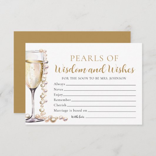 Elegante Perlen und Prosecco Perlen der Weisheitsk Einladung (Vorne/Hinten)