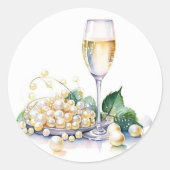 Elegante Perlen und Prosecco Runder Aufkleber (Vorderseite)