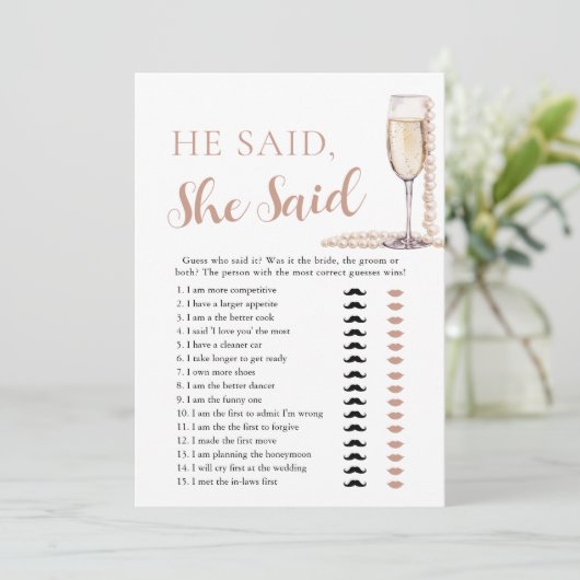 Elegante Perlen und Prosecco sagte er, sie sagte S Einladung (Stehend Vorderseite)