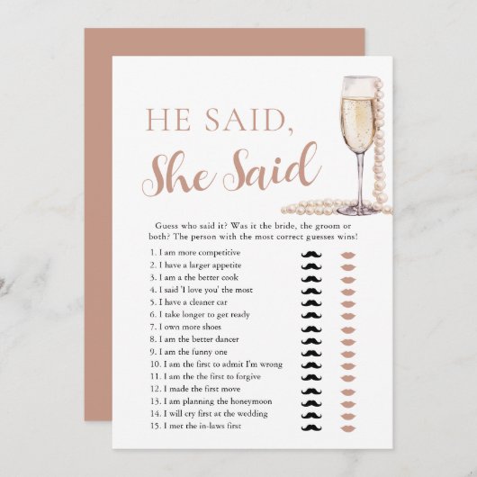 Elegante Perlen und Prosecco sagte er, sie sagte S Einladung (Vorne/Hinten)