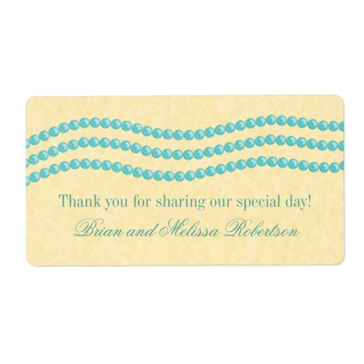 Elegante Perlen Wedding Labels, Aqua (Vorne)