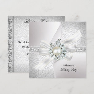 Elegante Perlen-Weiß-Silber-Geburtstagsfeier Einladung