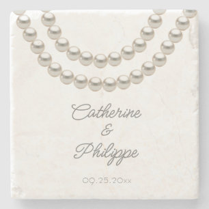 Elegante Perlenhalskette Hochzeit Steinuntersetzer