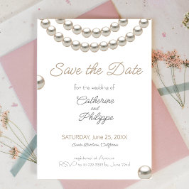 Elegante Perlenhalskette Save the Date Einladung