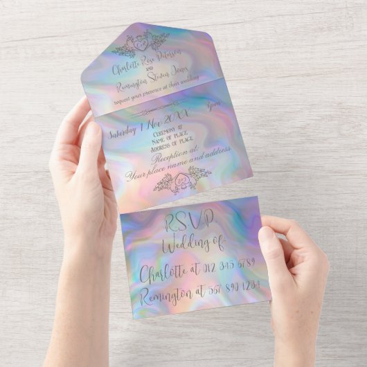 Elegante Perlmutt - farbenfrohe Hochzeit All In One Einladung (Abreißtisch)