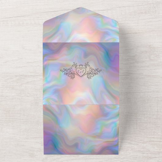 Elegante Perlmutt - farbenfrohe Hochzeit All In One Einladung (Außenbereich)