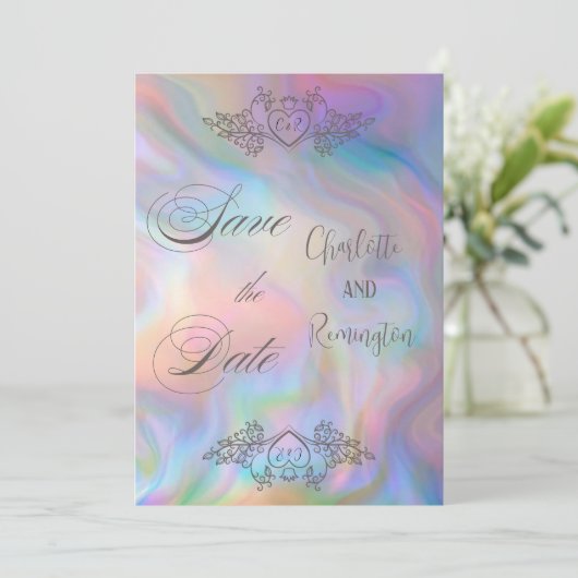 Elegante Perlmuttfarben Save the Date Einladung (Stehend Vorderseite)