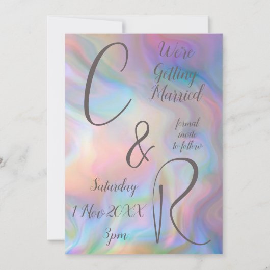 Elegante Perlmuttfarben Save the Date Einladung (Rückseite)