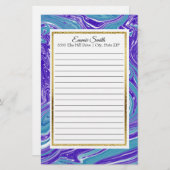 Elegante Personalisiert Blue Aquamarin and Gold St Briefpapier (Vorne/Hinten)