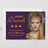 Elegante Personalisiert Happy Diwali Fotokarte (Vorderseite)