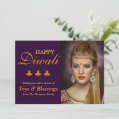 Elegante Personalisiert Happy Diwali Fotokarte (Stehend Vorderseite)