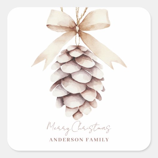 Elegante Personalisiert Pinecone Quadratischer Aufkleber (Vorderseite)