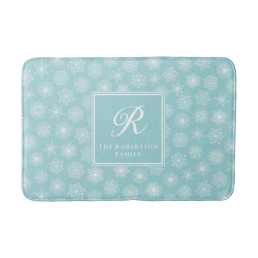 Elegante Personalisierte Aquamarine Blaue Schneefl Badematte (Vorderseite)