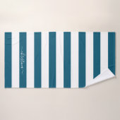 Elegante Personalisierte Aquamarine Blaue Streifen Badehandtuch (Badehandtuch)