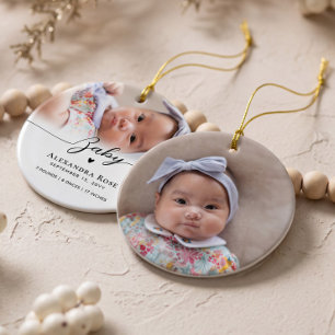 Elegante personalisierte Babynamen-Geburtsstatisti Keramik Ornament