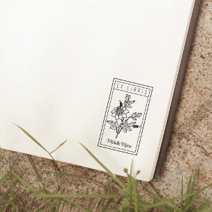 Elegante Personalisierte Blume Ex Libris Gummistempel