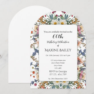 Elegante personalisierte Blumenbogen-Geburtstagsei Einladung