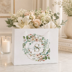 Elegante personalisierte Blumenmonogramm Namensges Große Geschenktüte