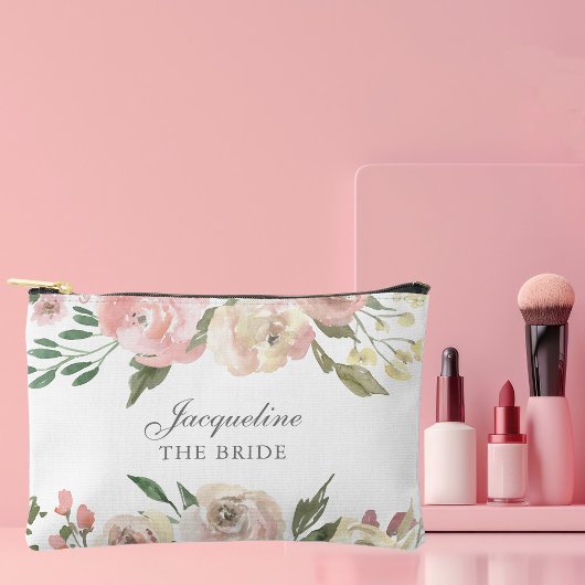 Elegante Personalisierte Blütenbraun Zubehörtasche