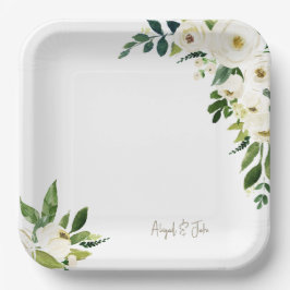 Elegante Personalisierte Blütenhochzeit Pappteller
