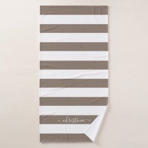 Elegante Personalisierte braune Taupe Weiße Streif Badehandtuch
