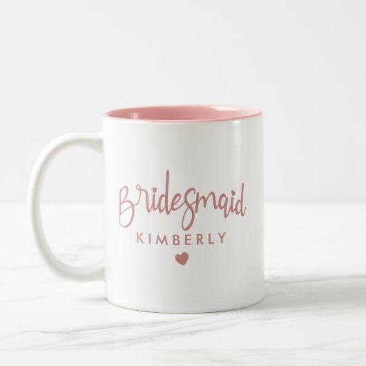 Elegante Personalisierte Bridesmaid Hochzeitscoffe Zweifarbige Tasse (Links)